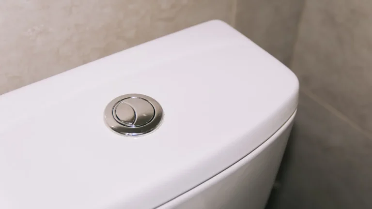 White toilet tank with a dual-flush button